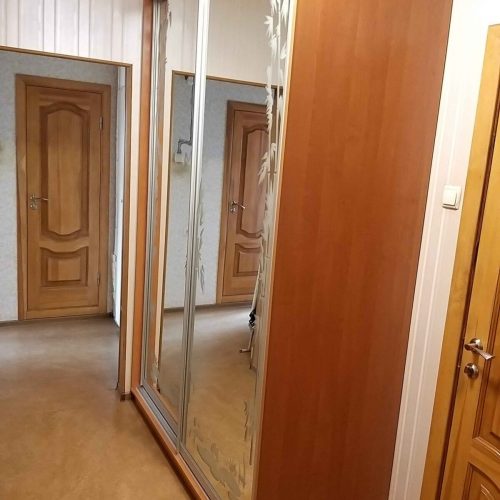 шкаф купе в прихожую Шкаф-купе с зеркальным фасадом украшенным пескоструем в интерьере прихожей